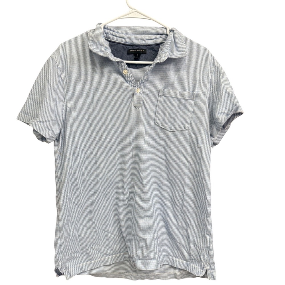 Banana Republic Polo Shirt Mens‎ L Large Blue Striped Short Sleeve Casual